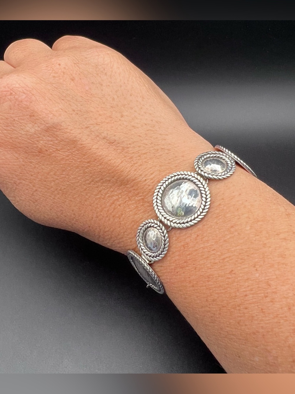 Sterling Silver Concho Link Toggle Bracelet